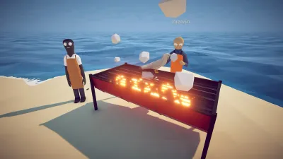 Official How to Fish screenshot of players using the island grill