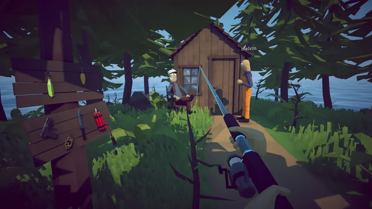 Official How to Fish screenshot showing the forest bait shop and fishing rod